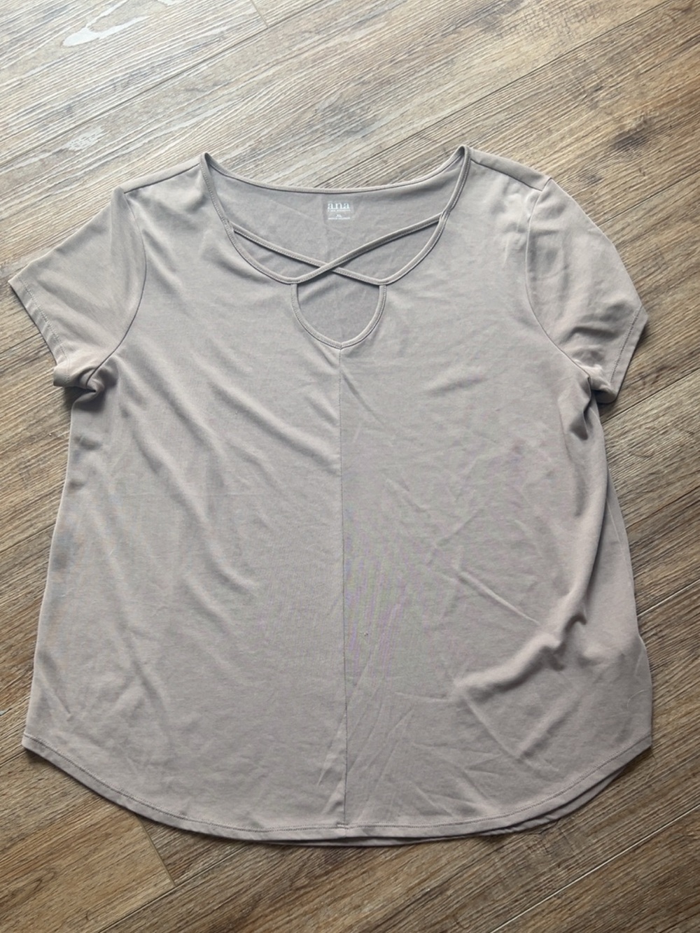 a.n.a Short Sleeve Crisscross Neck Top — Taupe